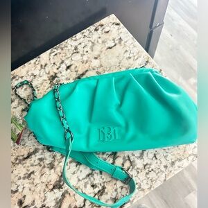Badgley Mischka Emerald Teal Pleated Clutch with Chain Strap